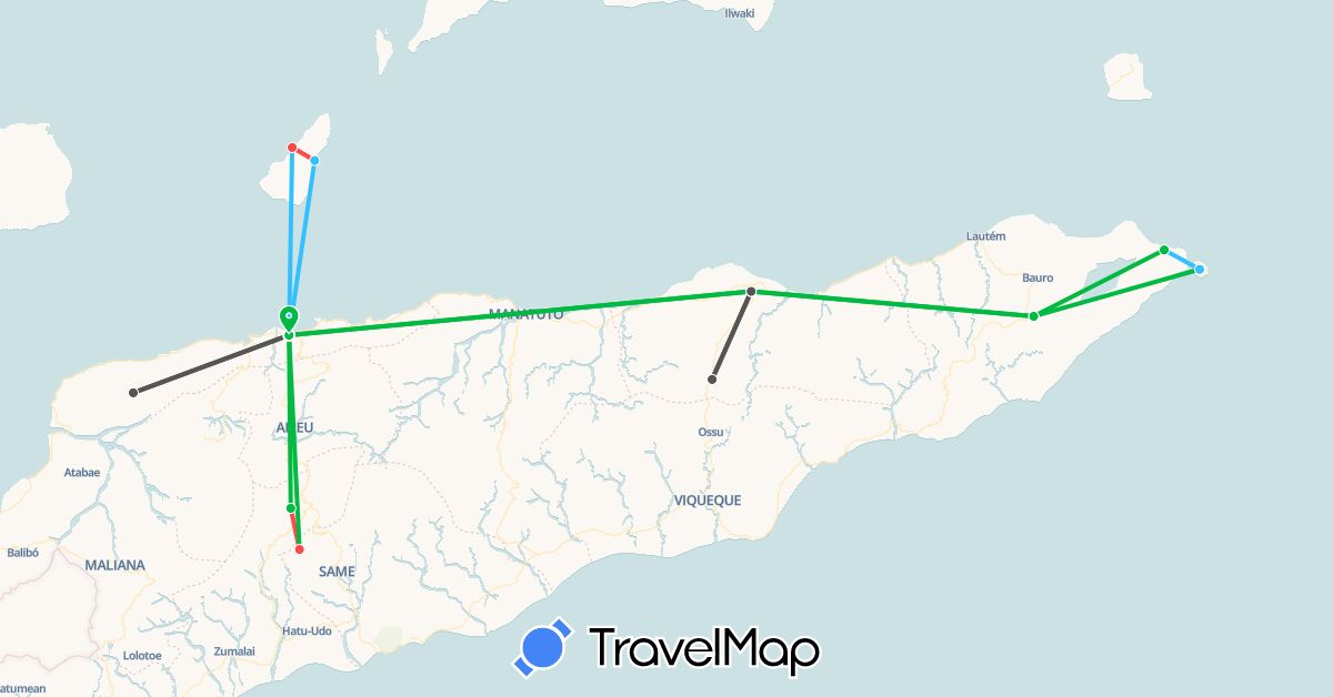 TravelMap itinerary: bus, plane, hiking, boat, motorbike in East Timor (Asia)
